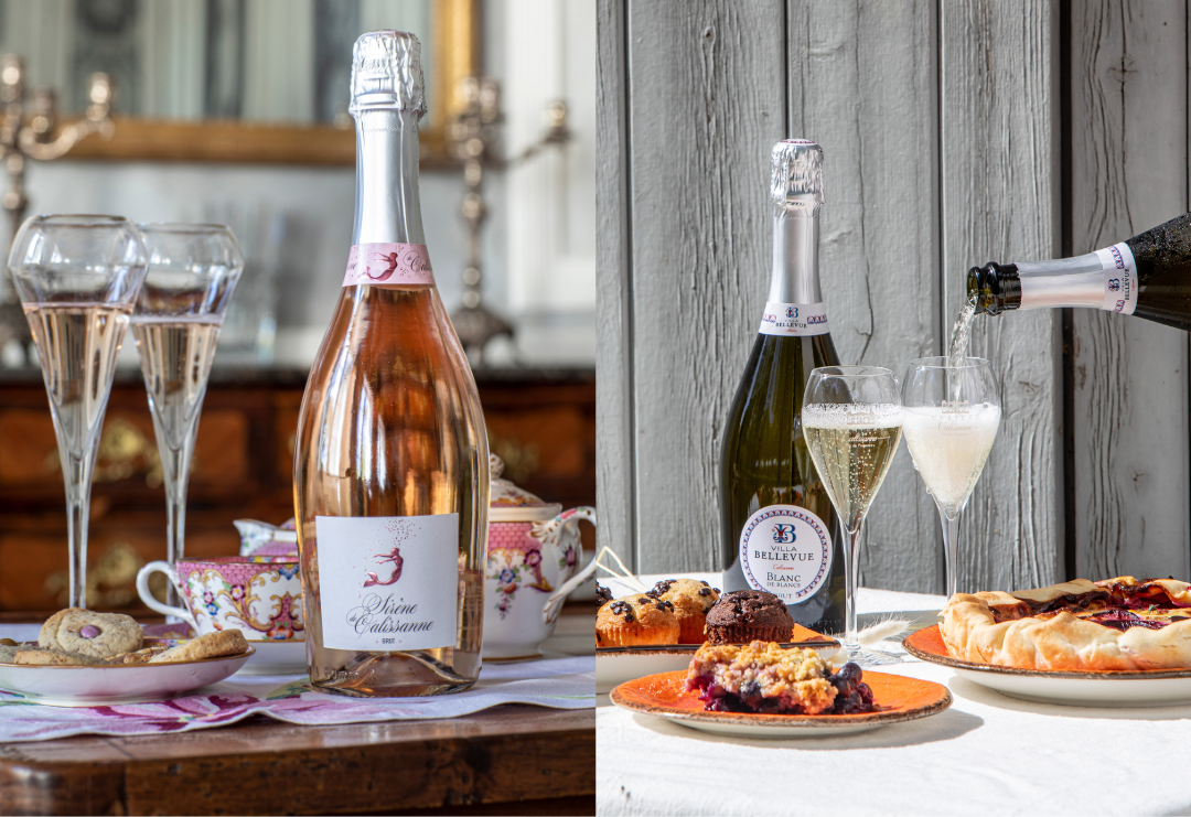 Flasche Rosésekt La Sirène und Flasche Sekt Villa Bellevue von Château Calissanne