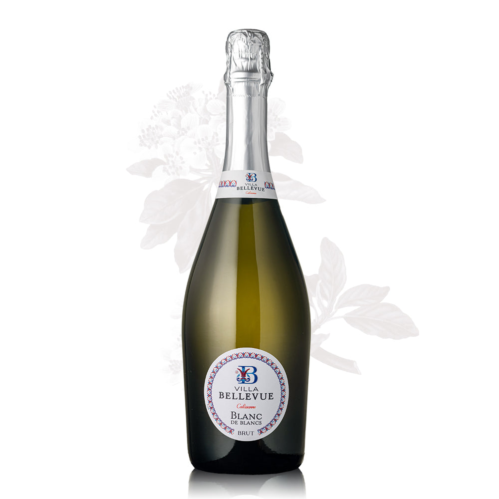 Flasche Sekt Villa Bellevue mit einem weißen Hintergrund